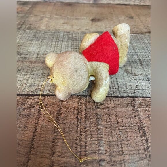 Vintage 1960’s Flocked Teddy Bear Christmas Ornaments-set Of 2 Red Felt/Bow Ties - Picture 7 of 10